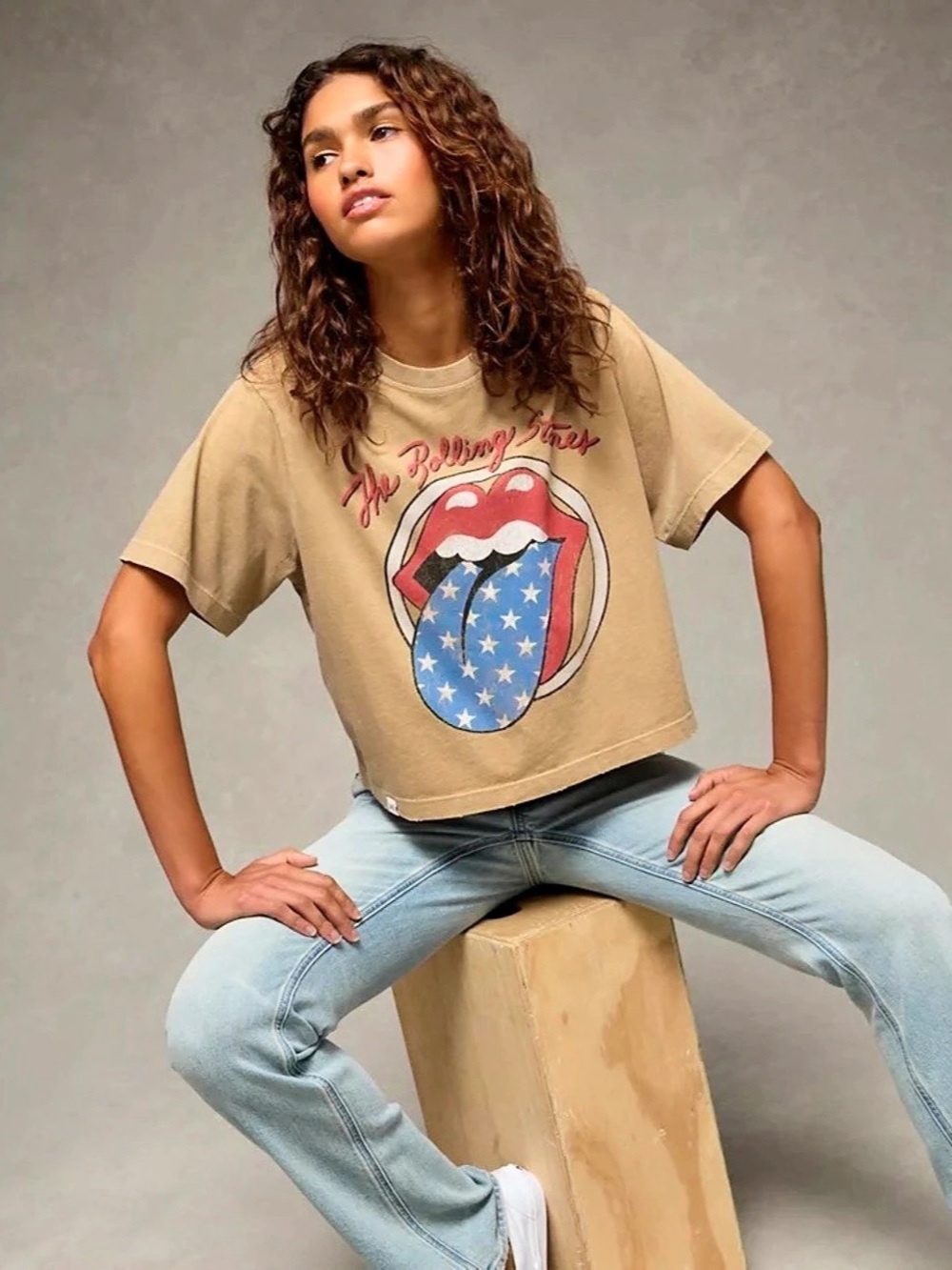 American Eagle AE Boxy Fit The Rolling Stones Graphic T-Shirt Rolling Stones